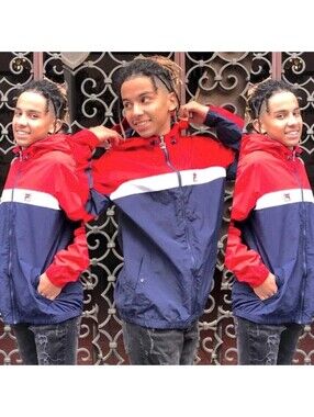 Men's Fila Navy | White | Red Windbreaker Hooded Jacket NWT
